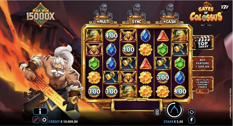 Gates of Colossus MultiChase – galvenais ekrāns ar 6x5 ruļļiem